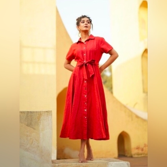 Joie Dresses & Skirts - BNWT Red Linen Shirt Dress